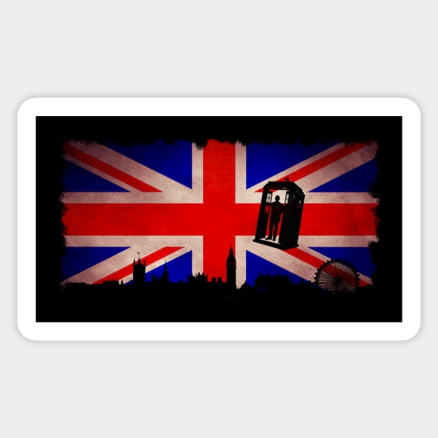 TARDIS over London - Nine Sticker by CaptainsLady